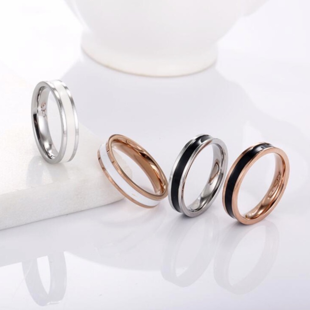 Black White Enamel Coated Ring Wedding Friend Band